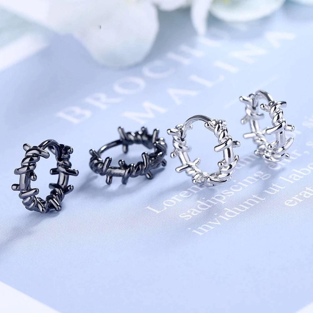 Barb Wire Silver Earrings
