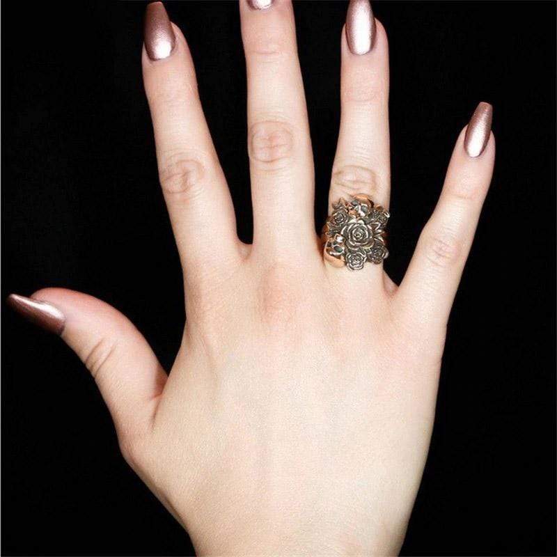Flowered Skull Ring