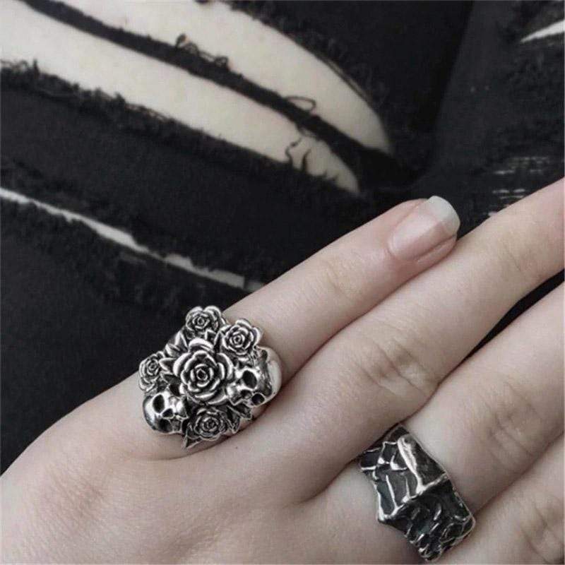 Flowered Skull Ring