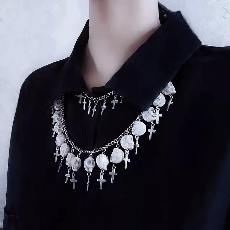 Double Chain Skull Necklace