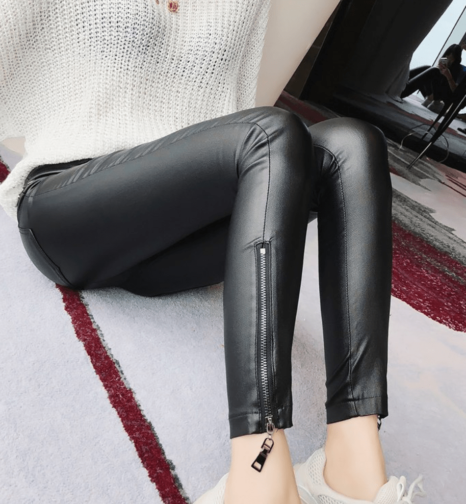 Gothic Leather Lace Pants High Waist