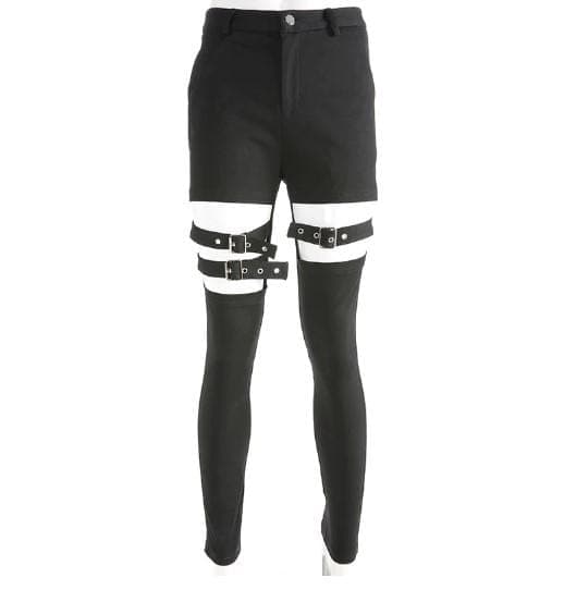 Hollow Out Buckle Strap Pants
