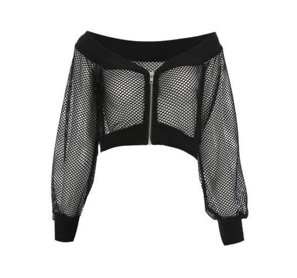 Gothic Mesh Off Shoulder Crop Top