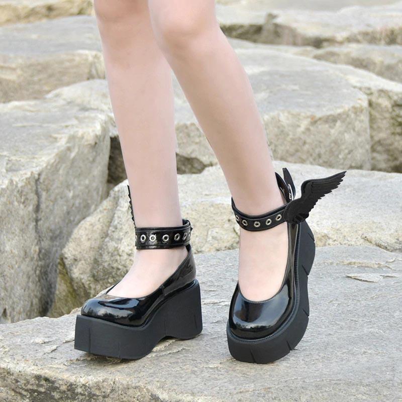 Black Wing Lolita Platform Shoes