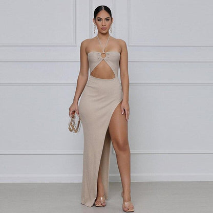Night Queen Halter Maxi Dress