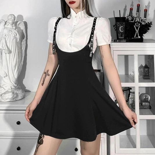 Gothic High Waist Suspender Skirt