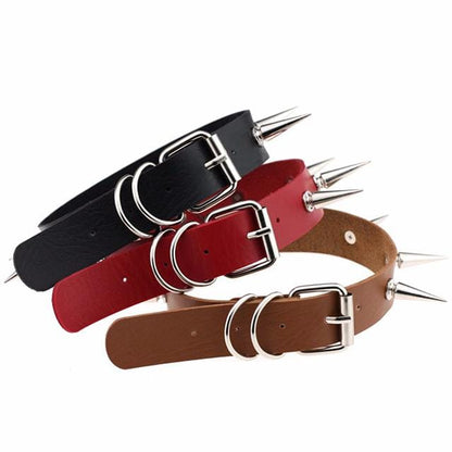 Silver Spiked Leather Choker