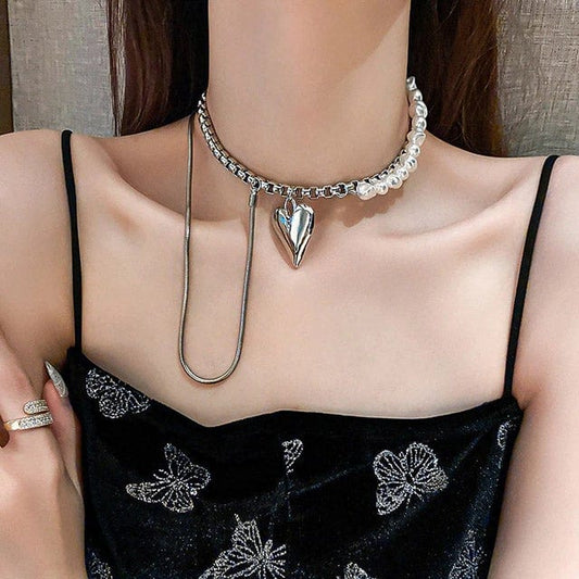Layered Faux Pearl Heart Pendant Necklace