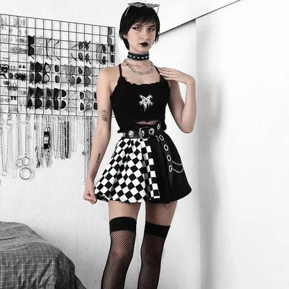 B&W Gothic Checkered Skirt