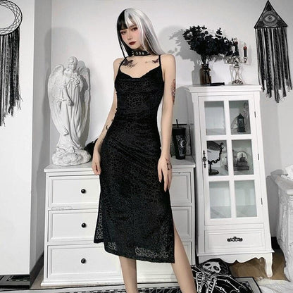 Black Leopard Midi Dress