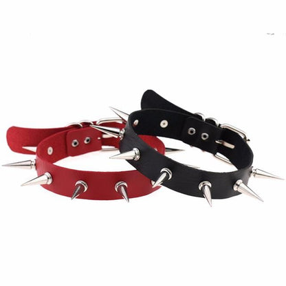 Silver Spiked Leather Choker