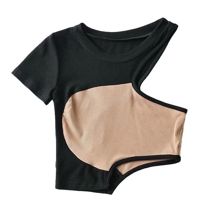 One Sleeve Colorblock Crop Top
