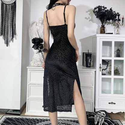 Black Leopard Midi Dress