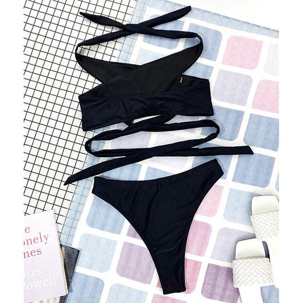 Aubree Crisscross Halter Wrap Bikini Set