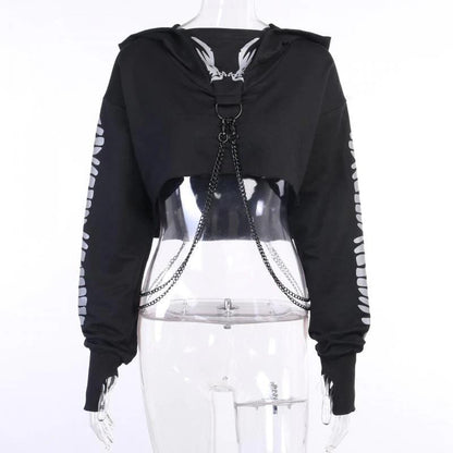 Reflective Cropped Chained Hoodie