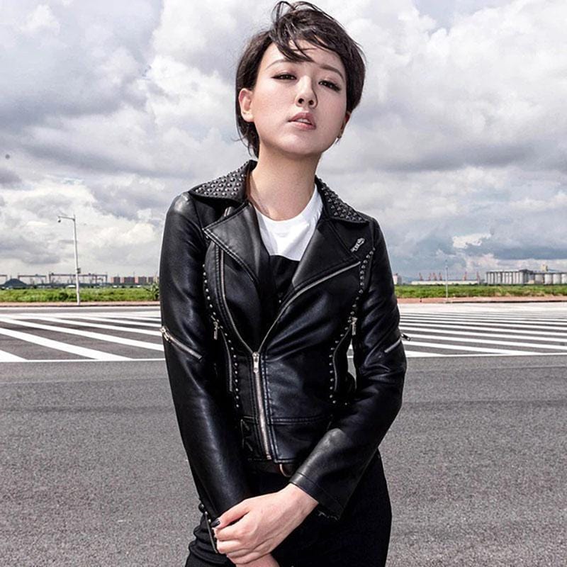 Fashionable Gothic Leather Motorcycle Jacket