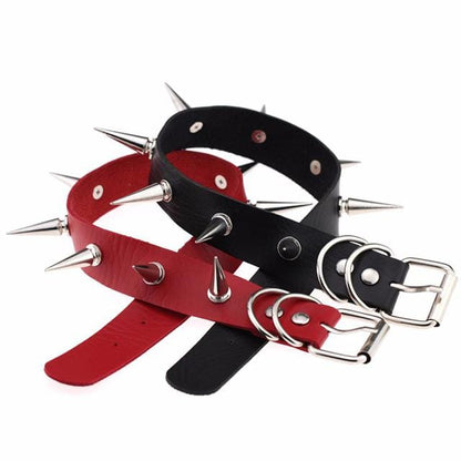Silver Spiked Leather Choker