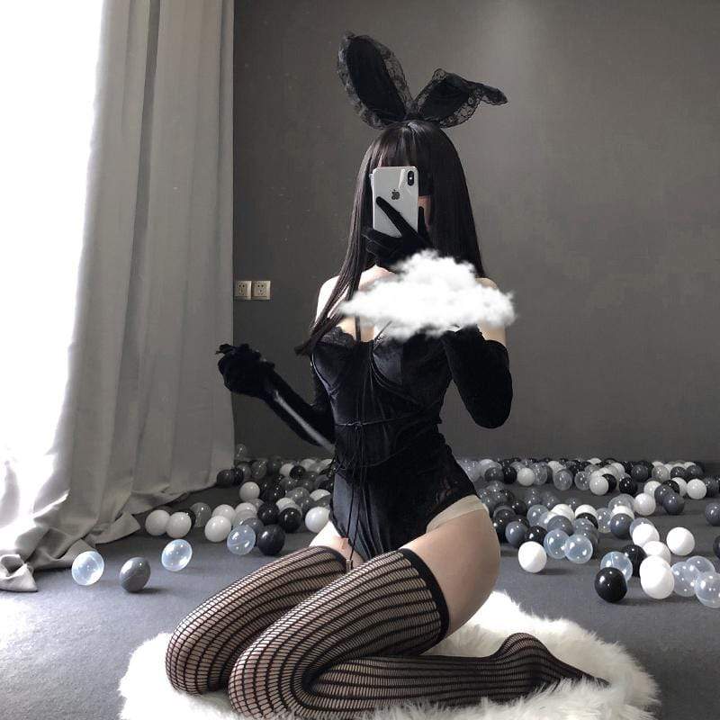 Elegant Stygian Bunny Cosplay Lingerie