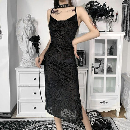 Black Leopard Midi Dress