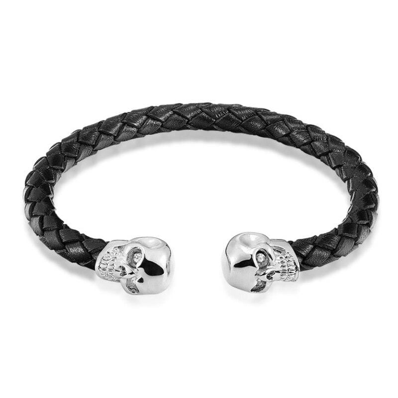 Old Skull Braided Leather Bracelet