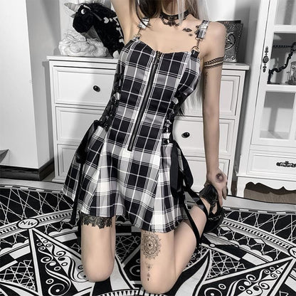Midnight Frolic Grunge Plaid Dress