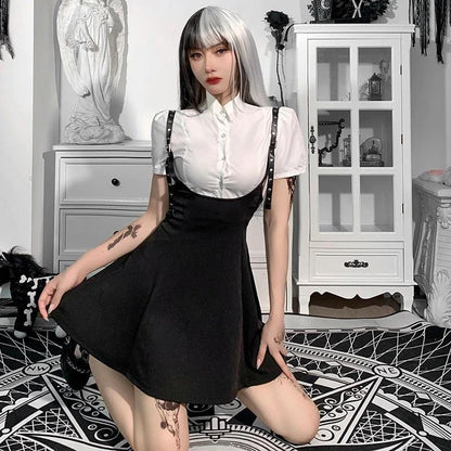 Gothic High Waist Suspender Skirt