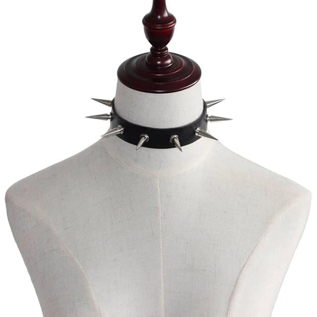 Silver Spiked Leather Choker