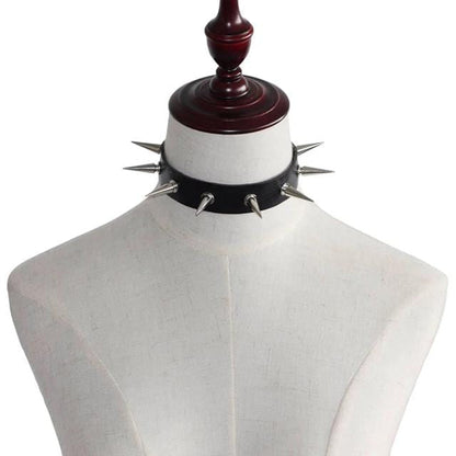 Silver Spiked Leather Choker