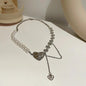Layered Faux Pearl Heart Pendant Necklace
