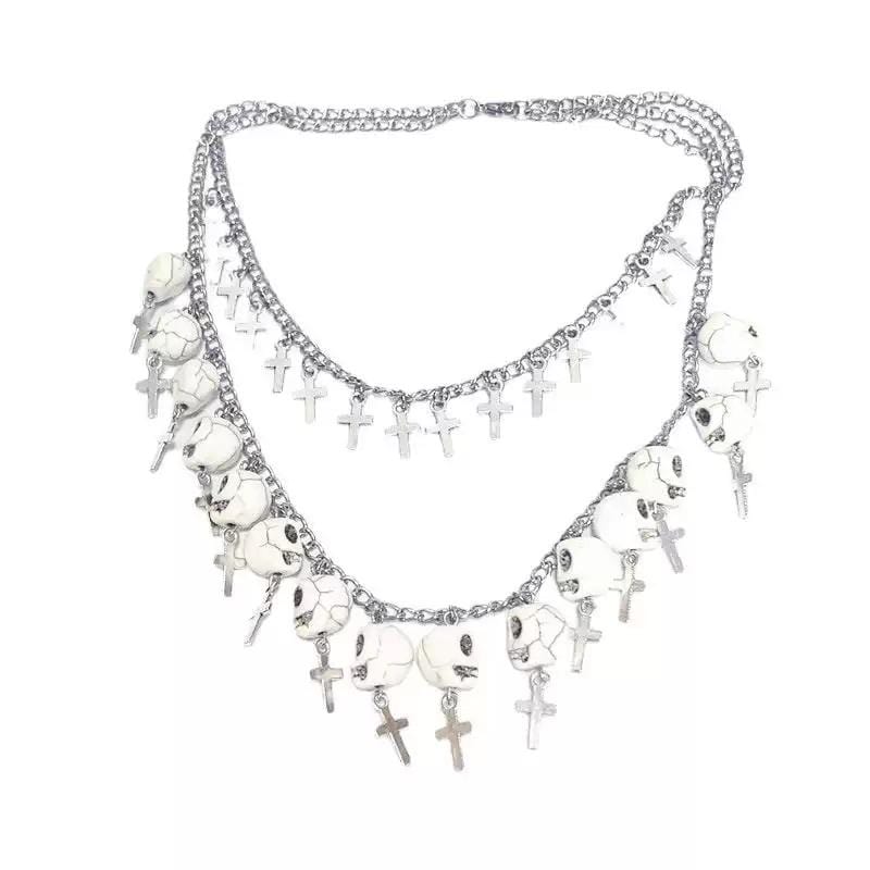 Double Chain Skull Necklace