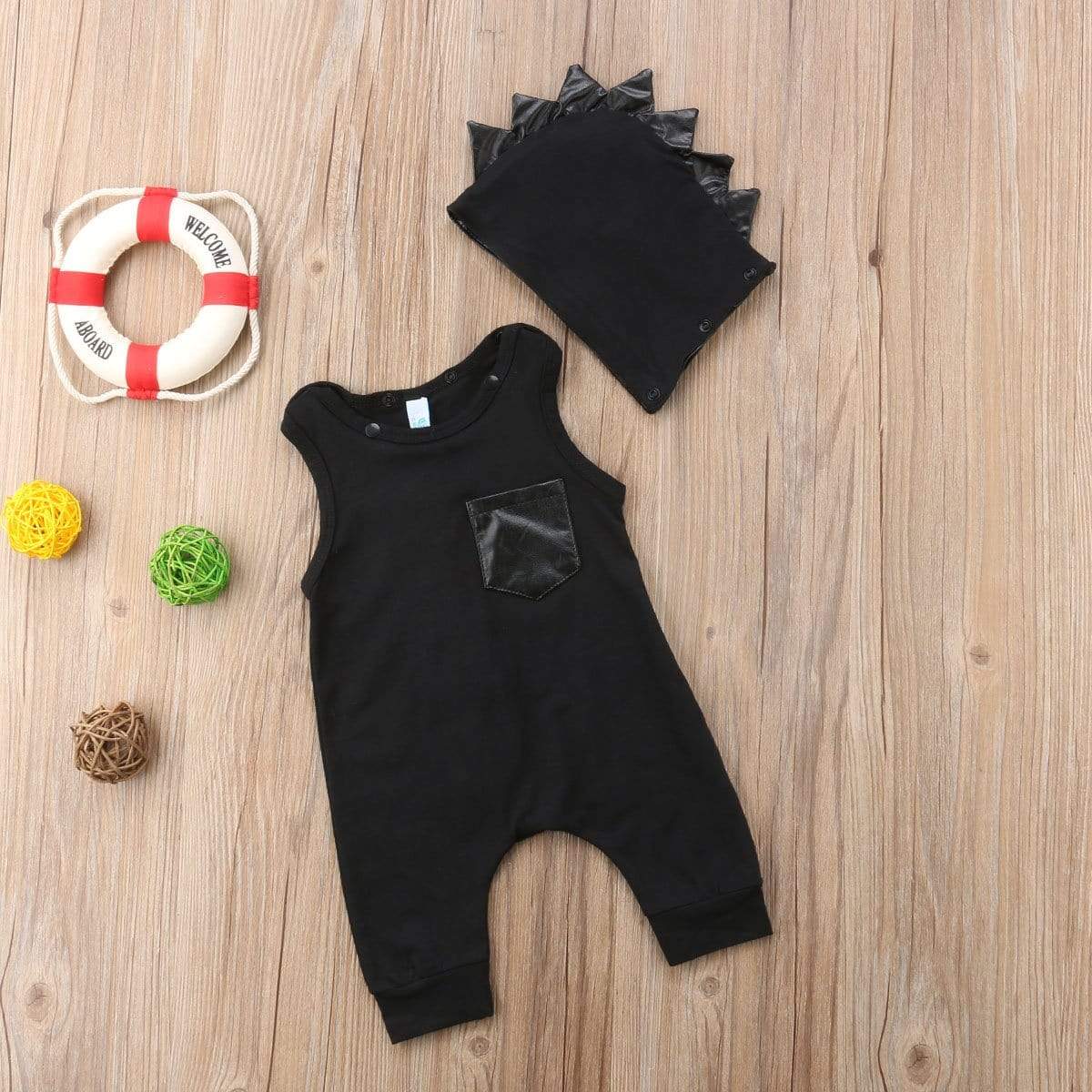 Black Dino Baby Romper