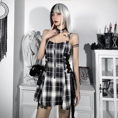 Midnight Frolic Grunge Plaid Dress