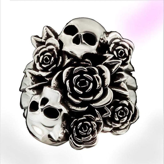 Flowered Skull Ring