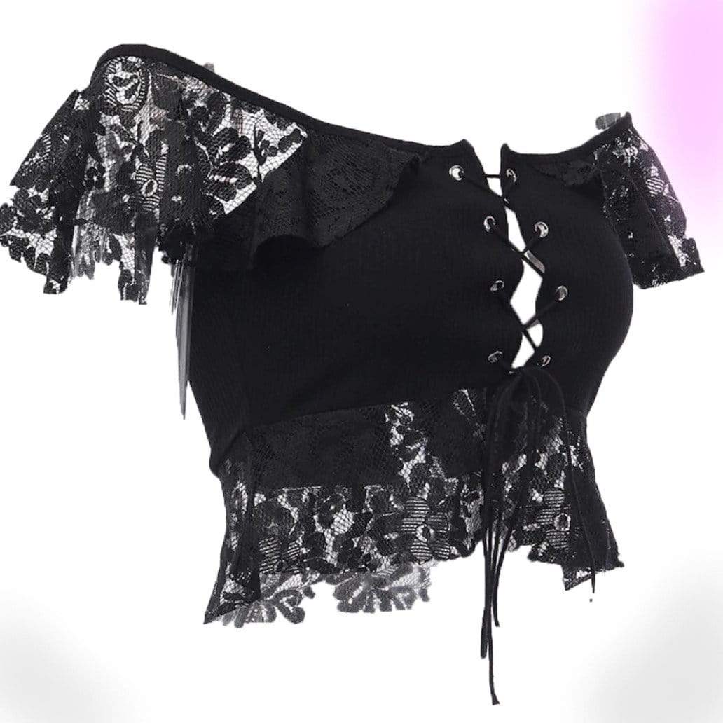 Gothic Black Lace Crop Top