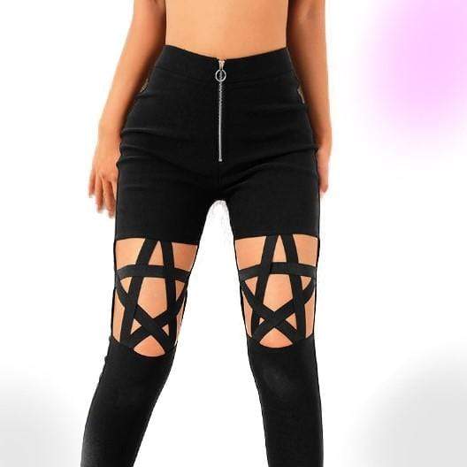 Gothic Pentagram Hollow Out High Waist Pants