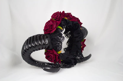 GOTHIC HORNS HEADDRESS WITH OPTIONAL BLACK VEIL (ROSE RED)