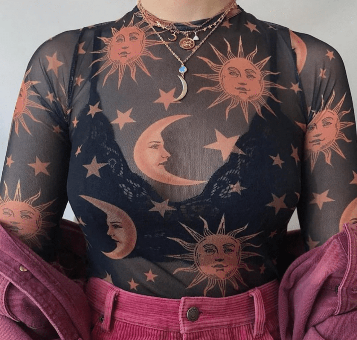 Gothic Sun Moon Mesh Top