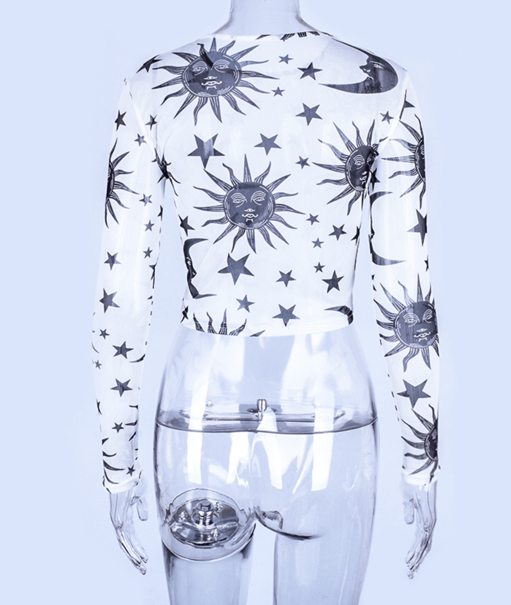 Gothic Sun Moon Mesh Top
