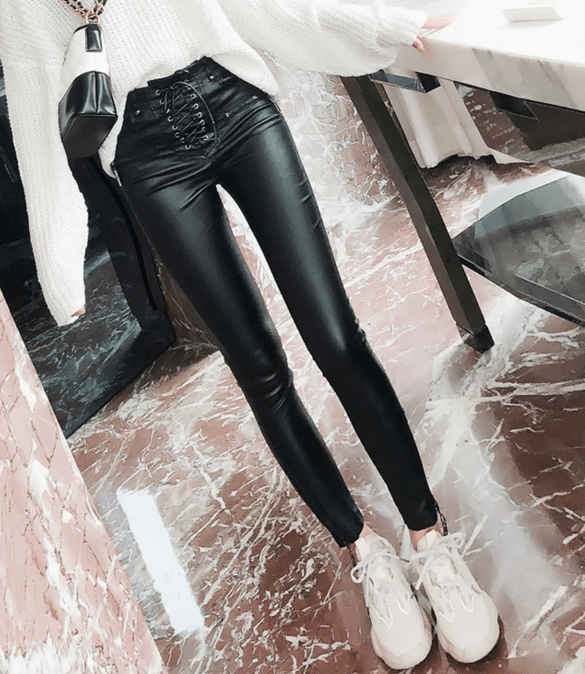 Gothic Leather Lace Pants High Waist