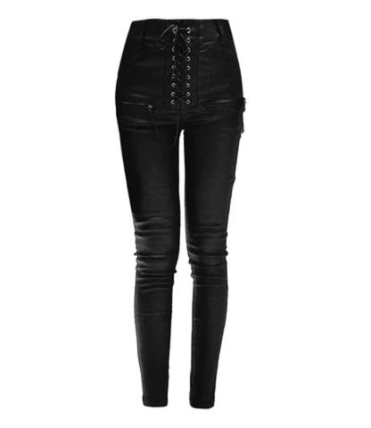 Gothic Leather Lace Pants High Waist