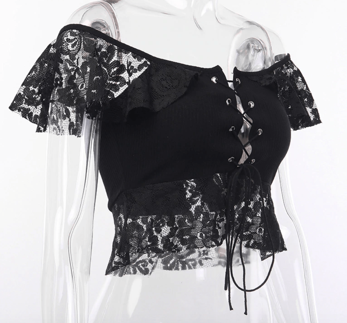 Gothic Black Lace Crop Top