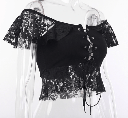 Gothic Black Lace Crop Top