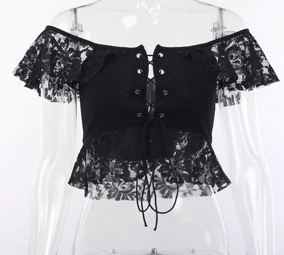 Gothic Black Lace Crop Top