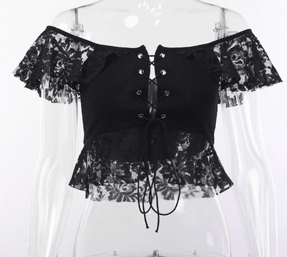 Gothic Black Lace Crop Top
