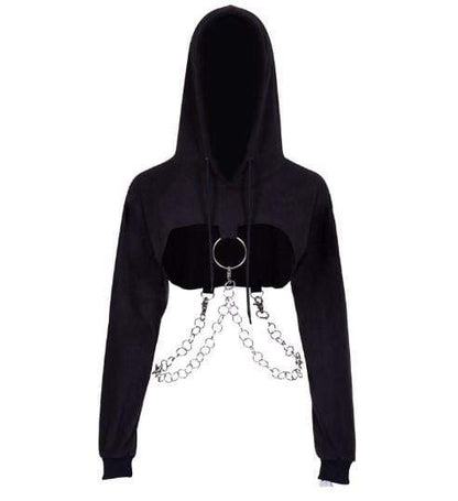 Gothic O-ring and Chain Crop Hoodie