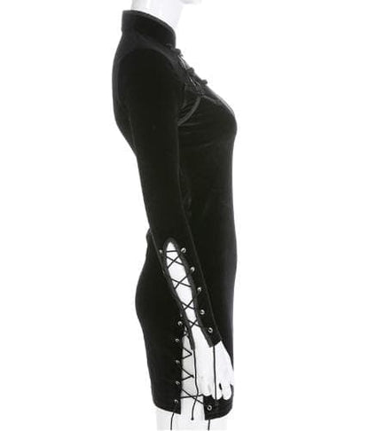 Gothic Buckle Lace Up Velvet Dress