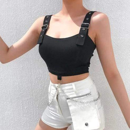 Gothic Punk Eyelet Metal Chain Top