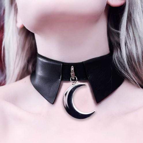 Gothic Moon Black Leather Choker