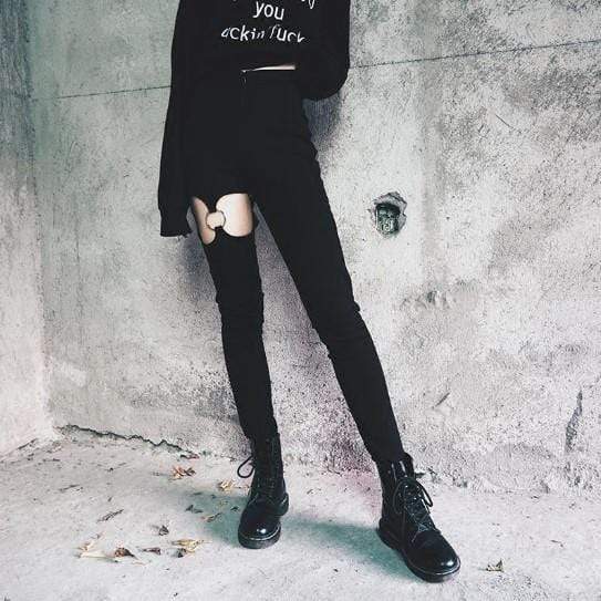 Gothic Hollow Out High Waist Pants