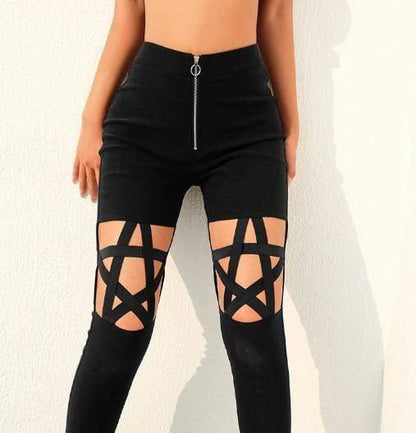 Gothic Pentagram Hollow Out High Waist Pants
